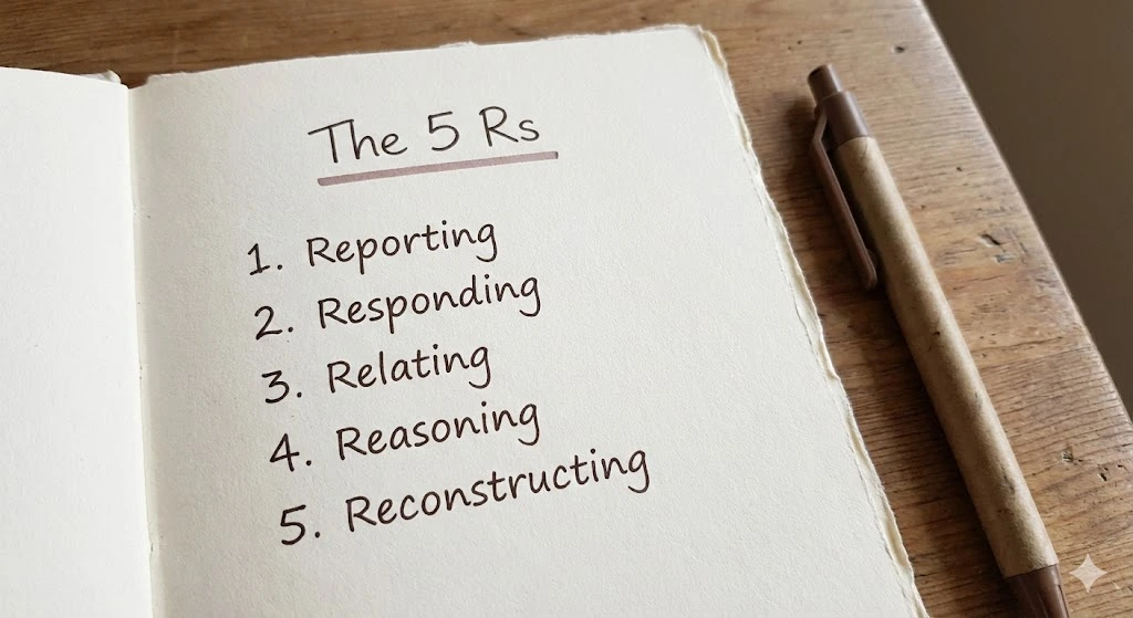 “Reflective journaling prompts framework: the 5 Rs method in a journal.”